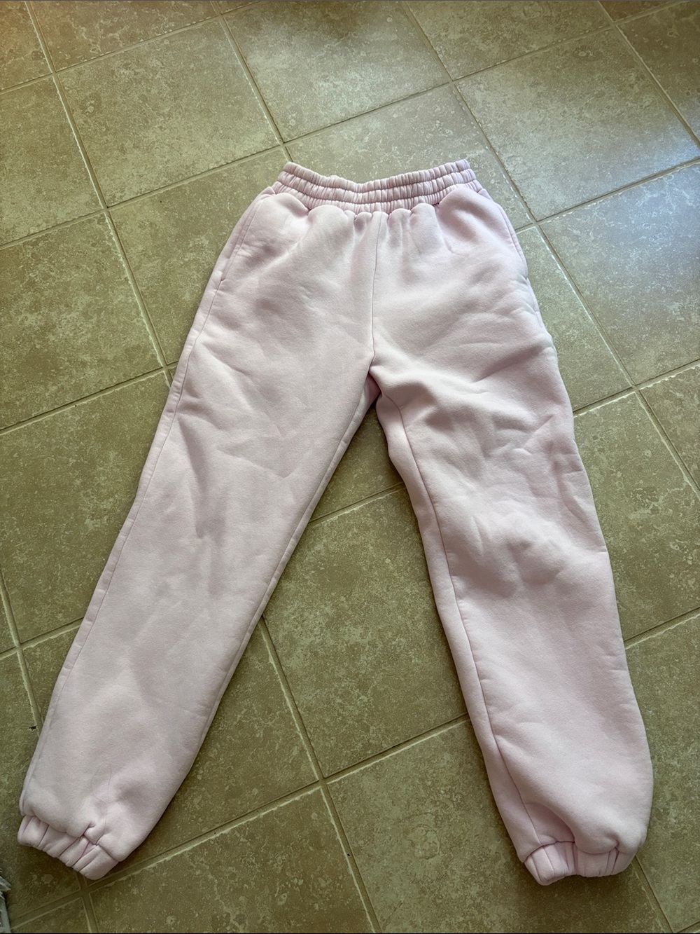 Cozy Light Pink Fleece Joggers for Women - Elastic Waist & Cuffed Ankles